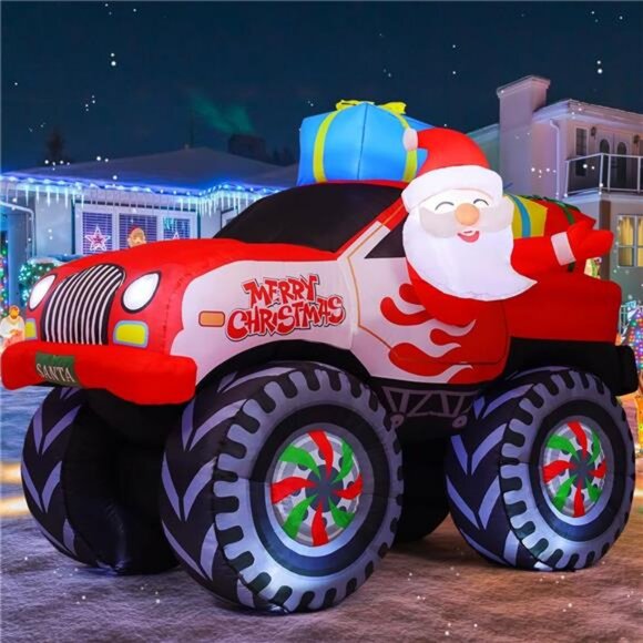 COMIN 7.5 FT Length Christmas Inflatables Truck Outdoor Decoration Blow Up Santa